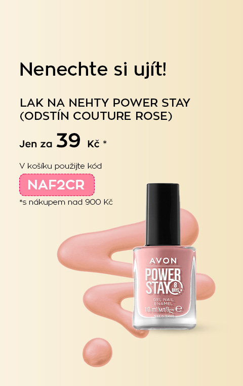 Avon Powerstay lak na nehty, odstín Couture Rose jen za 39 Kč s nákupem nad 900 Kč. V košíku použijte kód NAF2CR.